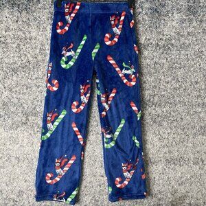 MUNKI MUNKI Candy Cane Dog Sled Plush Fuzzy Kids Pajama Pants‎ Box Lunch Size 8
